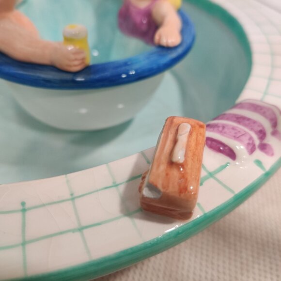 1995 Vtg Lotus Chip And Dip Swimming Pool Party And Hot Tub / Floaty Ceramic Set - Picture 10 of 16